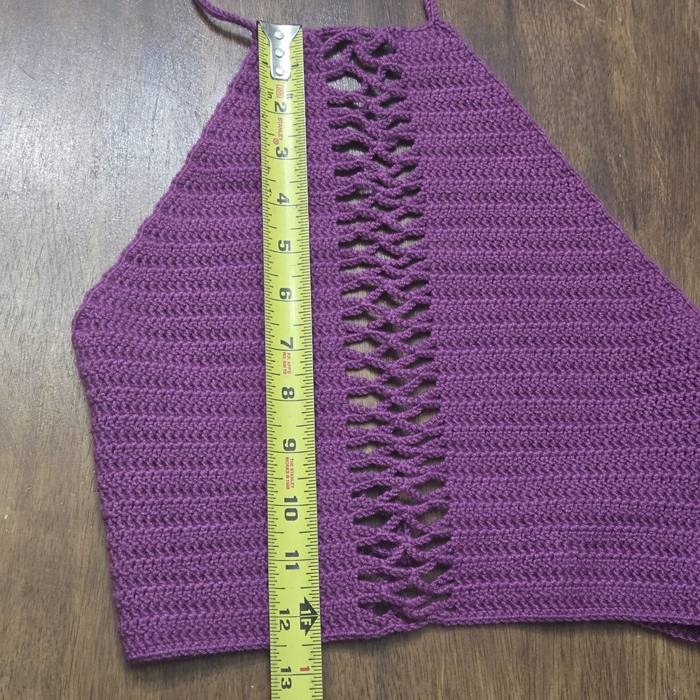 Handmade Crochet Halter Top Purple Knit Crop Top Boho Hippie Festival Backless - Picture 5 of 6